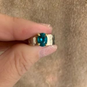 James Avery Julietta ring lab created emerald, sterling silver, gold.